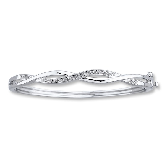 Previously Owned Diamond Bangle Bracelet 1/10 ct tw Round-cut Sterling Silver