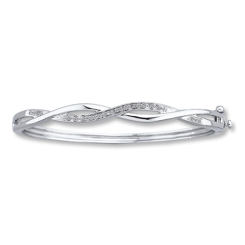 Main Image 1 of Previously Owned Diamond Bangle Bracelet 1/10 ct tw Round-cut Sterling Silver