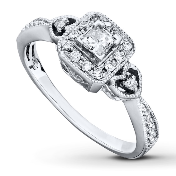 Previously Owned Ring 1/3 ct tw Princess/Round-cut Diamonds 14K White Gold