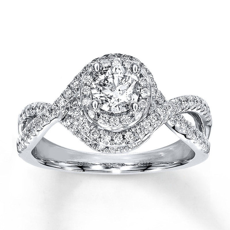 Main Image 1 of Previously Owned Diamond Engagement Ring 7/8 ct tw Round-cut 14K White Gold