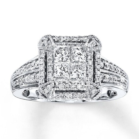 Previously Owned Diamond Engagement Ring 1 ct tw Princess/Round-Cut 14K White Gold
