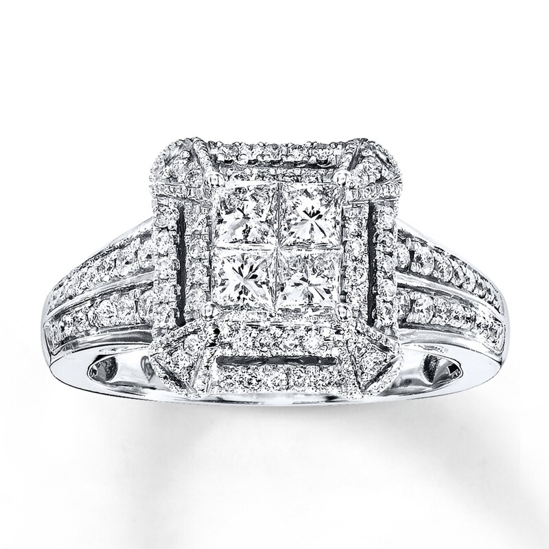 Main Image 1 of Previously Owned Diamond Engagement Ring 1 ct tw Princess/Round-Cut 14K White Gold