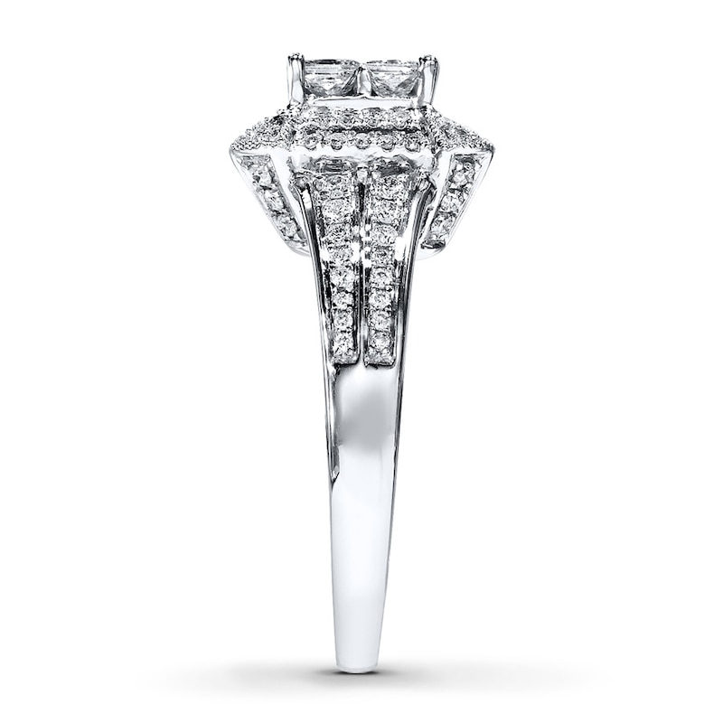 Main Image 3 of Previously Owned Diamond Engagement Ring 1 ct tw Princess/Round-Cut 14K White Gold