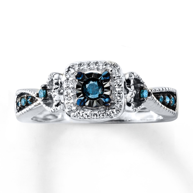 Previously Owned Promise Ring 1/4 cttw Blue Diamonds Sterling Silver