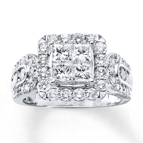 Previously Owned Diamond Ring 2 ct tw Princess & Round 14K White Gold