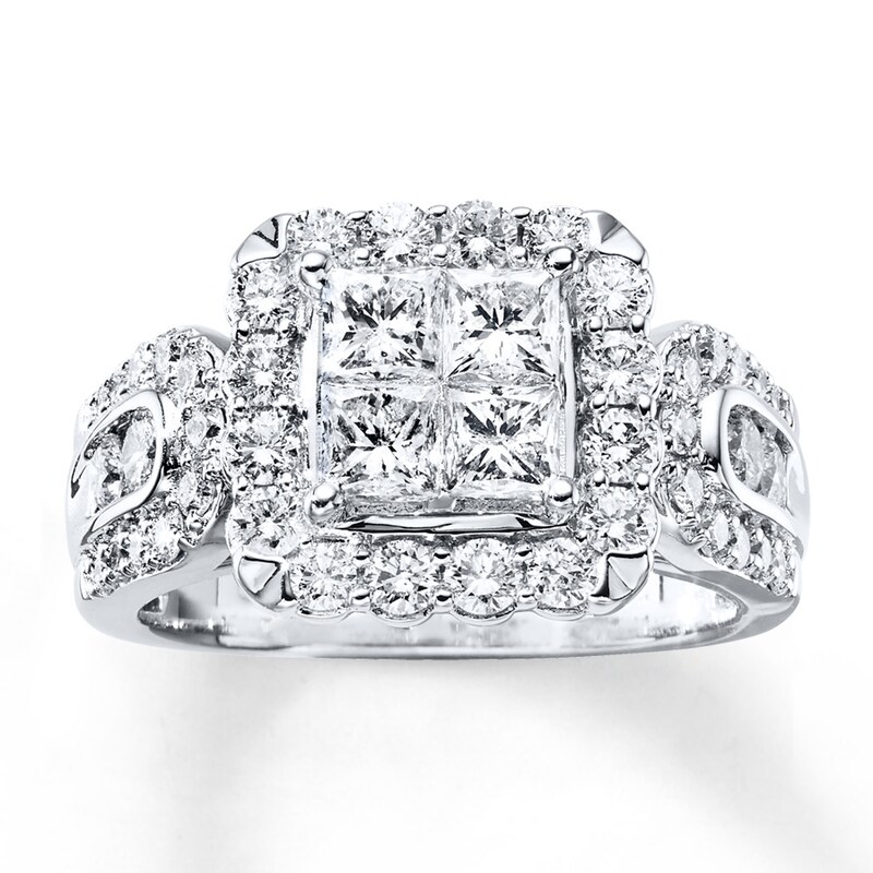 Main Image 1 of Previously Owned Diamond Ring 2 ct tw Princess & Round 14K White Gold