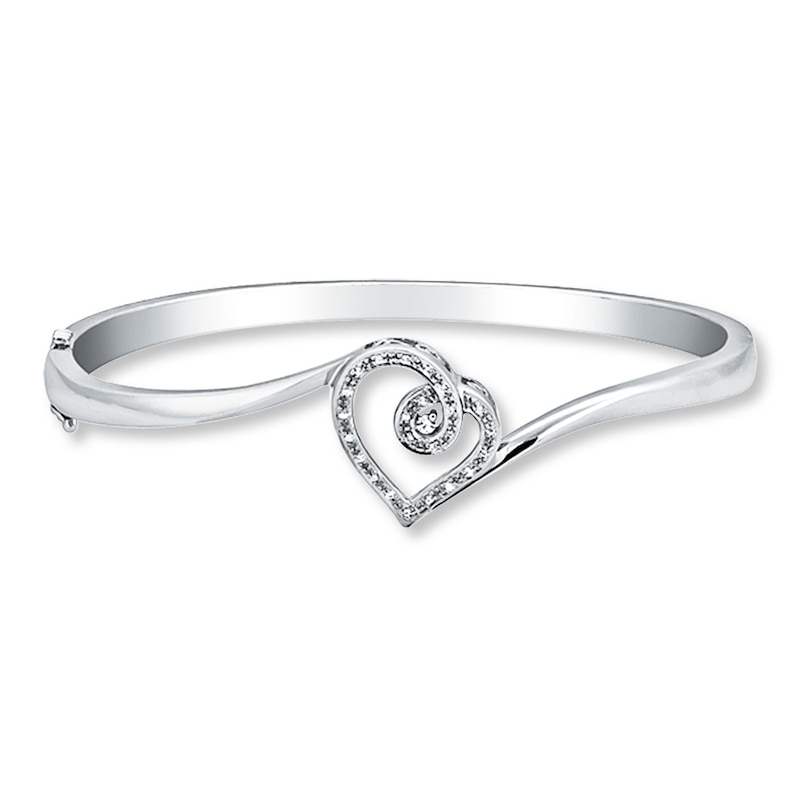 Main Image 1 of Previously Owned Diamond Heart Bangle 1/10 ct tw Round-cut Sterling Silver