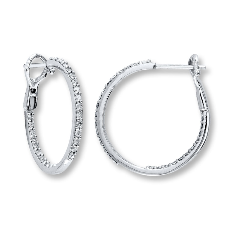 Main Image 1 of Previously Owned Diamond Hoop Earrings 1/2 ct tw Round-cut 10K White Gold