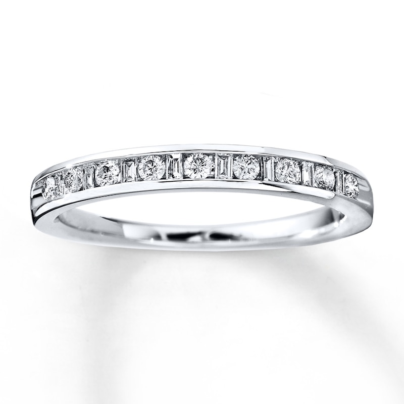 Main Image 1 of Previously Owned Diamond Anniversary Band 1/4 ct tw Round & Baguette-cut 14K White Gold