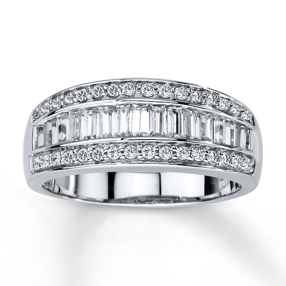 Previously Owned Diamond Band 3/4 ct tw Baguette & Round-cut 14K White Gold
