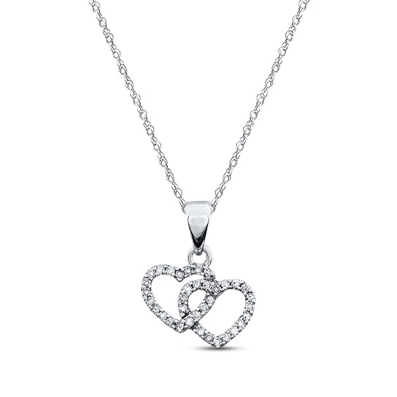 Previously Owned Twin Hearts Necklace 1/8 ct tw Diamonds 10K White Gold