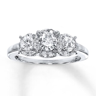 Previously Owned Diamond 3-Stone Ring 1 carat tw Round-cut 14K White ...