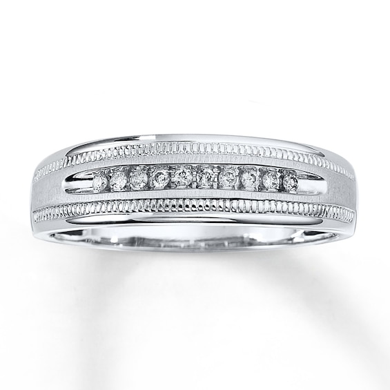 Previously Owned Men's Diamond Wedding Band 1/10 ct tw Round-cut 10K White Gold