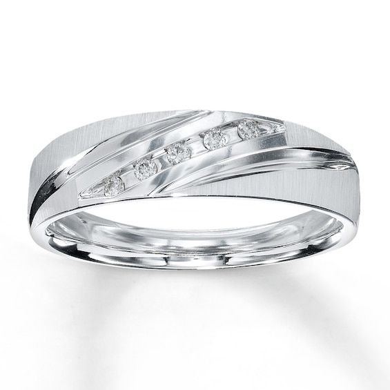 Previously Owned Men's Diamond Wedding Band 1/15 ct tw Round-cut 10K White Gold