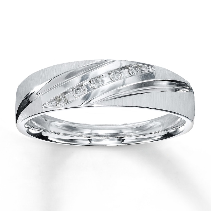 Main Image 1 of Previously Owned Men's Diamond Wedding Band 1/15 ct tw Round-cut 10K White Gold