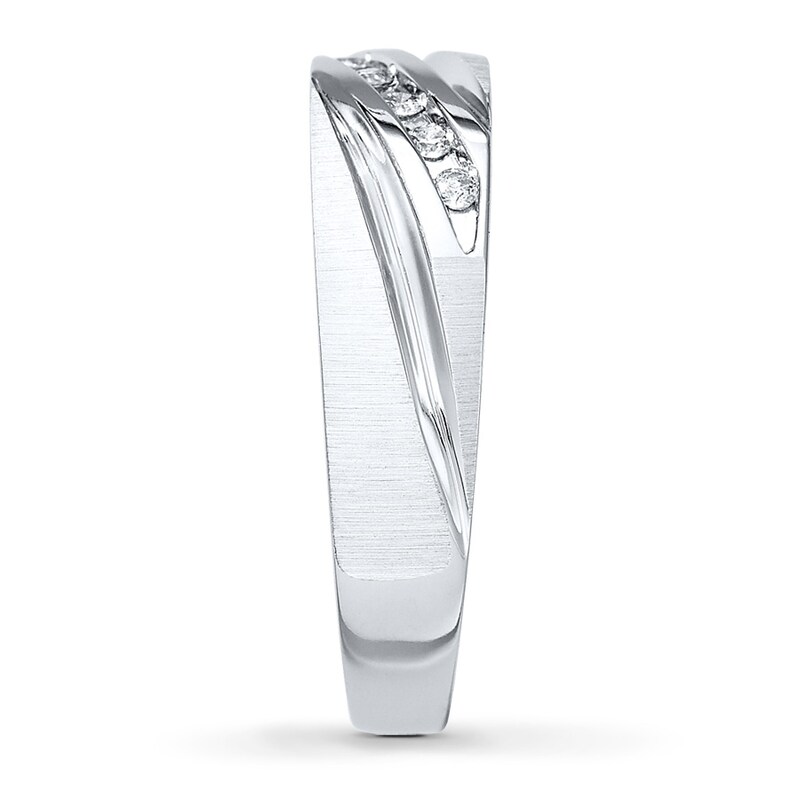 Main Image 3 of Previously Owned Men's Diamond Wedding Band 1/15 ct tw Round-cut 10K White Gold