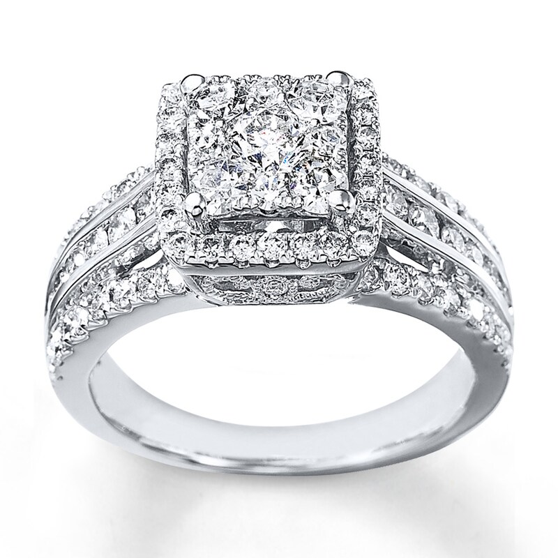 Main Image 4 of Previously Owned Multi-Stone Diamond Engagment Ring 1-1/2 ct tw Round-cut 14K White Gold