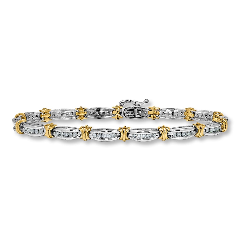 Main Image 1 of Previously Owned Diamond Bracelet 1 ct tw Round-cut 10K Two-Tone Gold 7&quot;