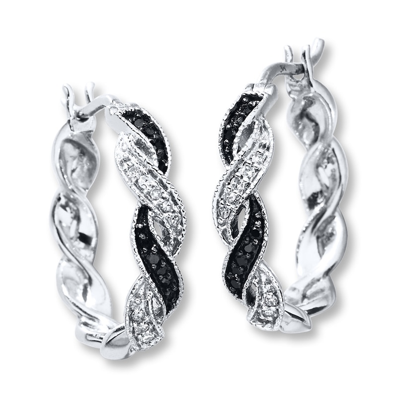 Main Image 1 of Previously Owned Black & White Diamond Hoop Earrings 1/6 ct tw Sterling Silver