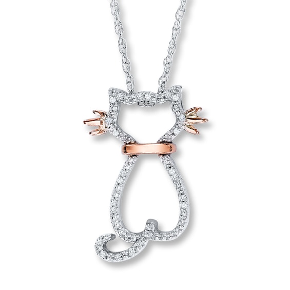 Previously Owned Cat Necklace 1/15 ct tw Diamond Sterling Silver & 10K Rose Gold