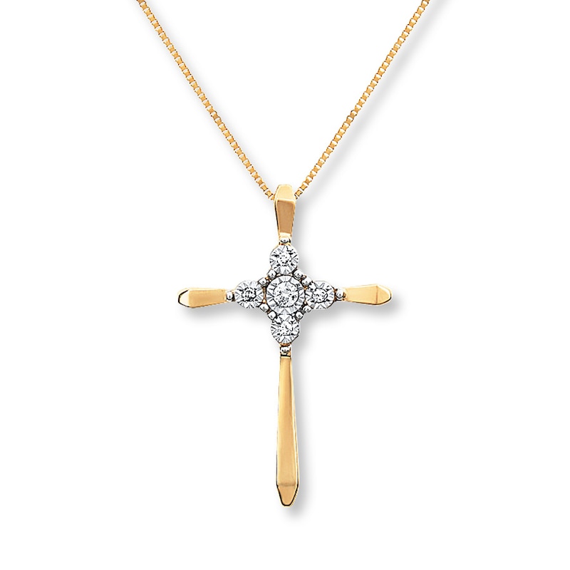 Main Image 1 of Previously Owned Diamond Cross Necklace 1/20 ct tw Round-cut 10K Yellow Gold
