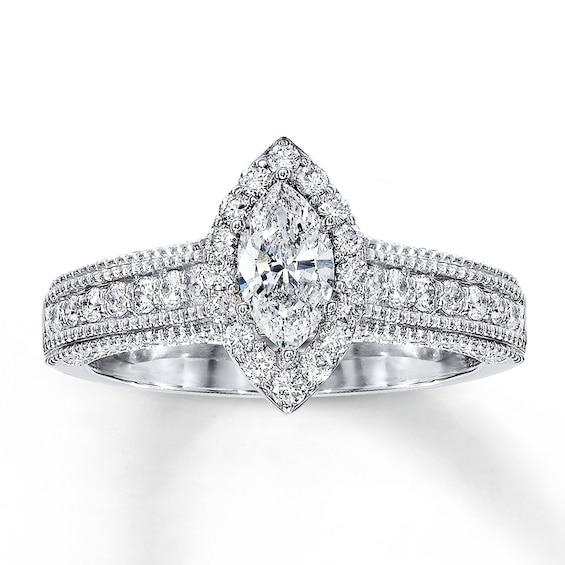 Previously Owned Diamond Engagement Ring 1 ct tw Marquise/Round 14K White Gold