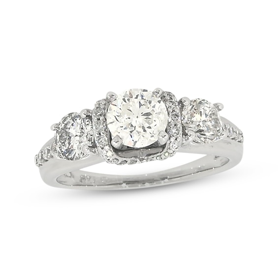 Previously Owned Diamond Three-Stone Engagement Ring 1-5/8 ct tw Round-cut 14K White Gold