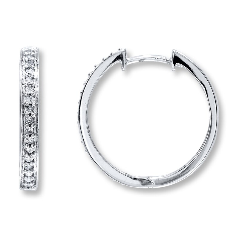 Main Image 1 of Previously Owned Diamond Hoop Earrings 1/5 ct tw Round-cut 10K White Gold