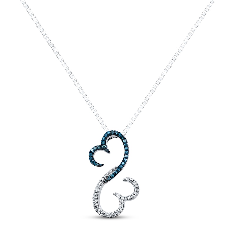 Main Image 1 of Previously Owned Open Heart Necklace 1/6 cttw Diamonds Blue/White Sterling Silver 18&quot;