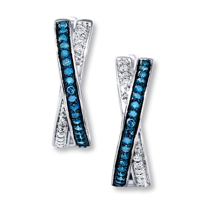 Main Image 1 of Previously Owned Blue & White Diamonds 1/4 ct tw Earrings Sterling Silver