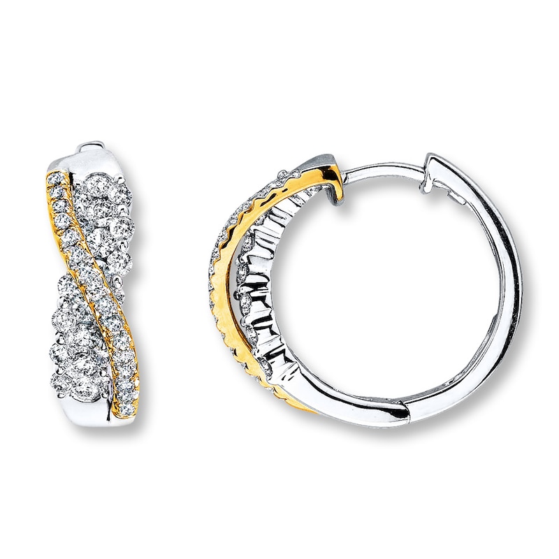 Main Image 1 of Previously Owned Diamond Earrings 1 ct tw Round-Cut 14K Two-Tone Gold