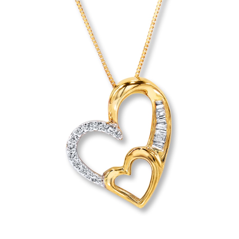 Main Image 1 of Previously Owned Diamond Heart Necklace 1/8 ct tw Round & Baguette 10K Yellow Gold