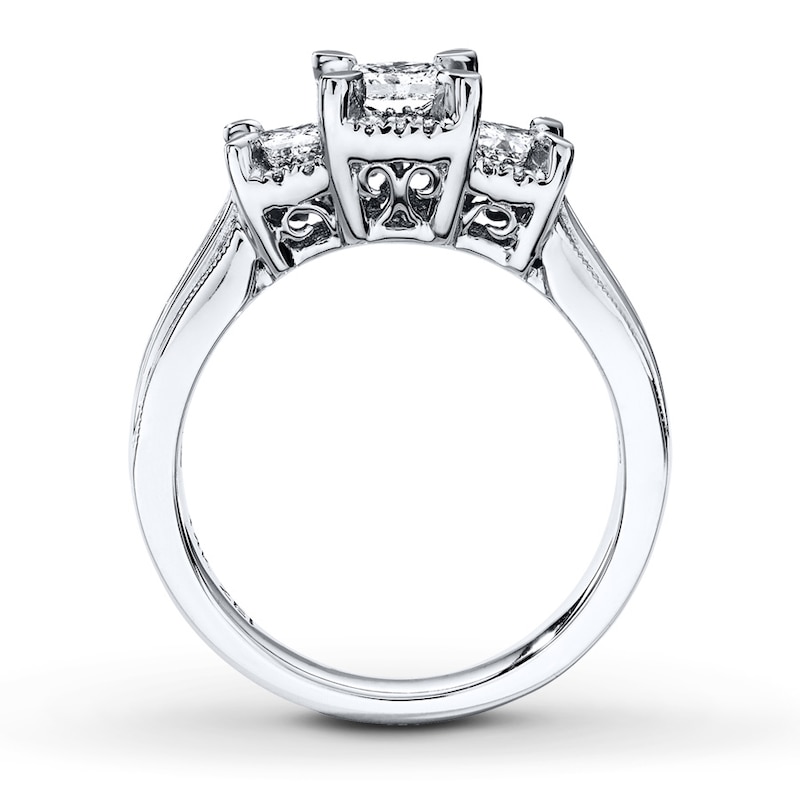 Main Image 2 of Previously Owned Three-Stone Engagement Ring 1 ct tw Diamonds Princess-cut 14K White Gold