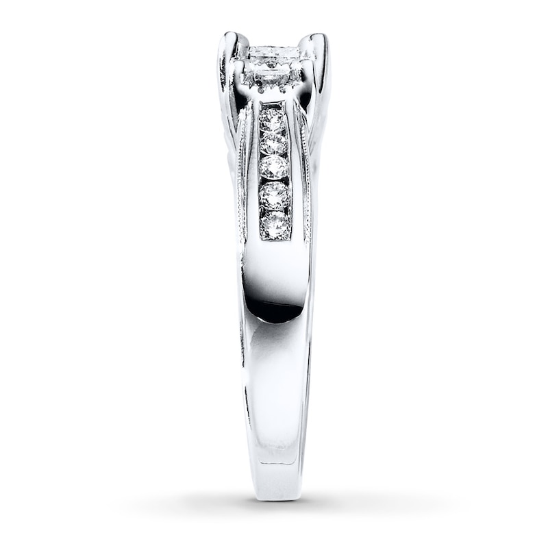 Main Image 3 of Previously Owned Three-Stone Engagement Ring 1 ct tw Diamonds Princess-cut 14K White Gold