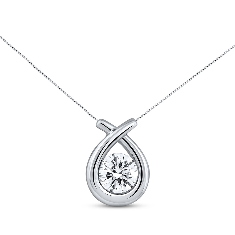 Previously Owned Diamond Solitaire Teardrop Necklace 1/2 ct tw Round-cut 14K White Gold 18"