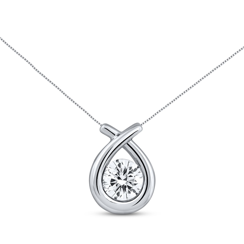 Main Image 1 of Previously Owned Diamond Solitaire Teardrop Necklace 1/2 ct tw Round-cut 14K White Gold 18"