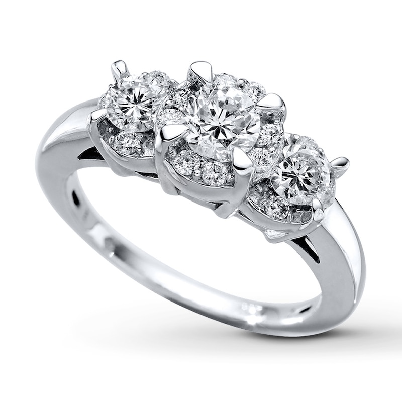 Main Image 1 of Previously Owned Diamond 3-Stone Engagement Ring 1 ct tw Round-cut 14K White Gold