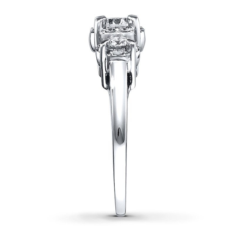 Main Image 3 of Previously Owned Diamond 3-Stone Engagement Ring 1 ct tw Round-cut 14K White Gold