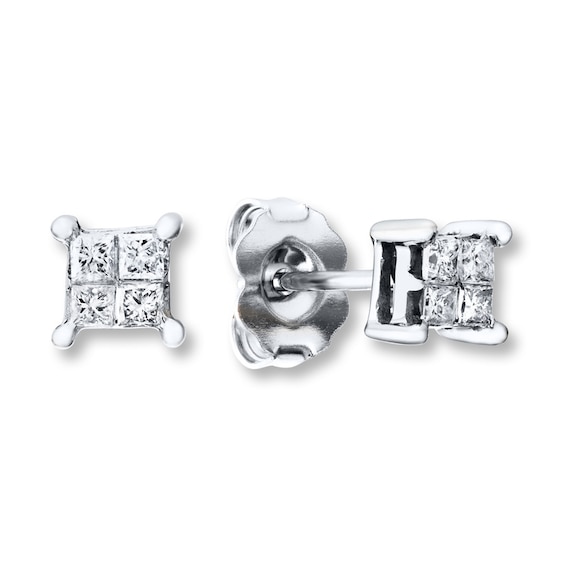 Previously Owned Diamond Earrings 1/5 ct tw Princess-Cut 14K White Gold