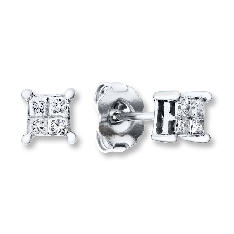 Main Image 1 of Previously Owned Diamond Earrings 1/5 ct tw Princess-Cut 14K White Gold