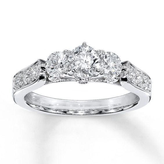 Previously Owned Three-Stone Diamond Engagement Ring 1 ct tw Round-cut 14K White Gold