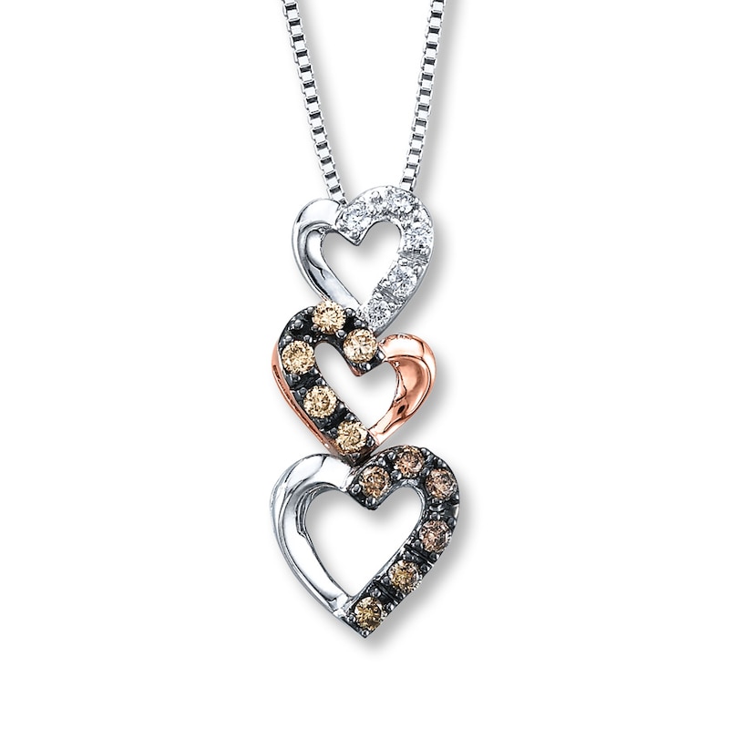 Main Image 1 of Previously Owned Diamond Heart Necklace 1/4 ctw Brown/White Sterling Silver