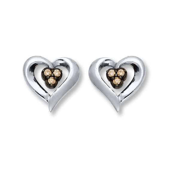 Previously Owned Brown Diamond Heart Earrings 1/15 ct tw Sterling Silver