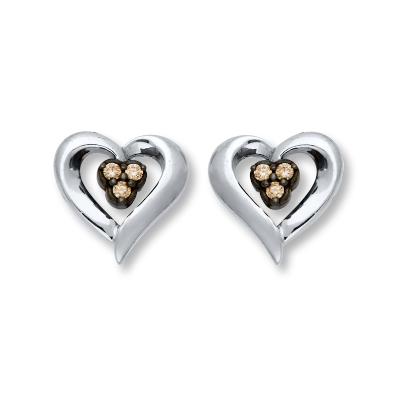 Previously Owned Brown Diamond Heart Earrings 1/15 ct tw Sterling Silver