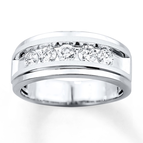 Previously Owned Men's Diamond Wedding Band 1 ct tw Round-cut 10K White Gold