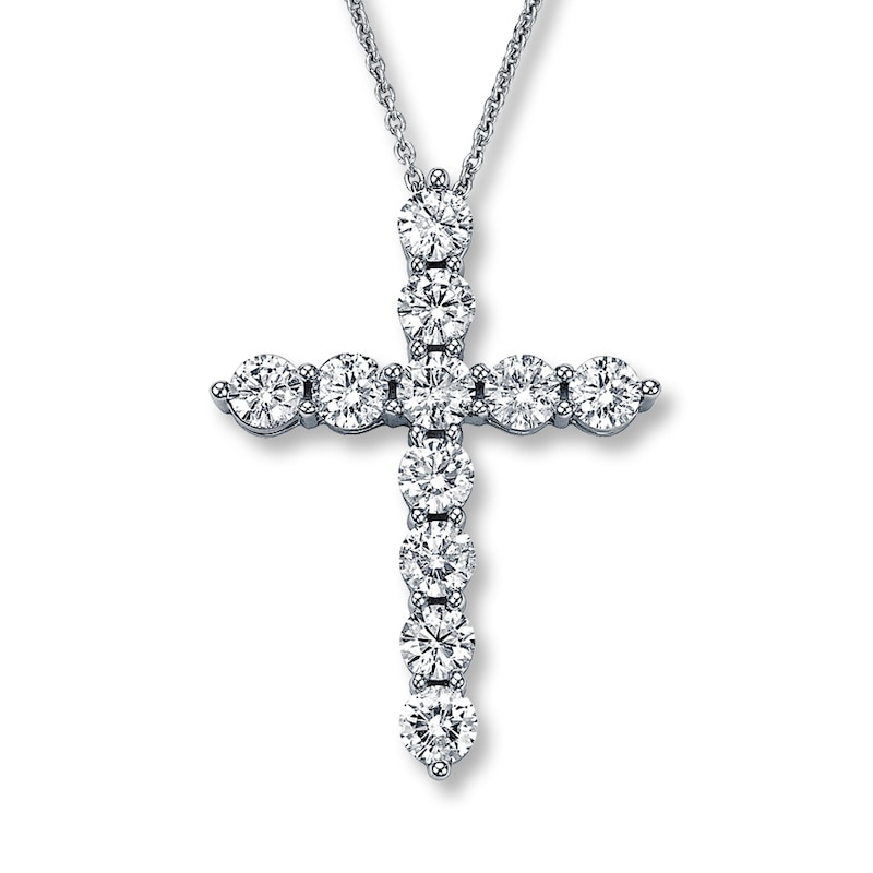 Previously Owned Diamond Cross Necklace 2 ct tw Round-cut 14K White Gold