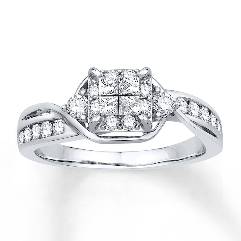 Main Image 1 of Previously Owned Diamond Engagement Ring 5/8 ct tw Princess & Round-cut 14K White Gold