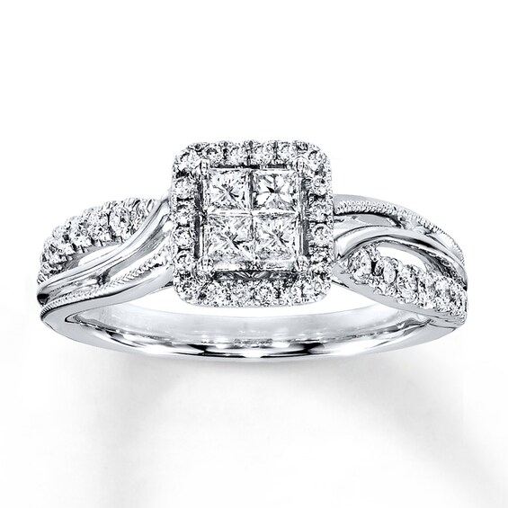 Previously Owned Diamond Ring 1/2 ct tw Princess & Round-cut 14K White Gold