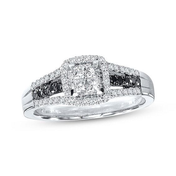 Previously Owned Black/White Diamond Engagement Ring 1/2 ct tw Princess & Round-cut 10K White Gold