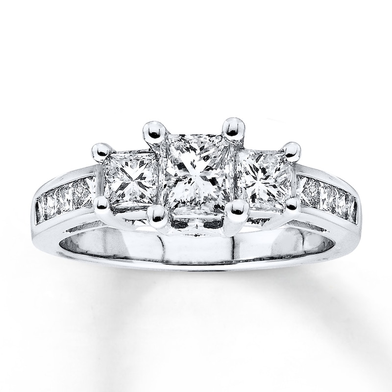 Main Image 1 of Previously Owned 3-Stone Diamond Ring 2 ct tw Princess-cut 14K White Gold